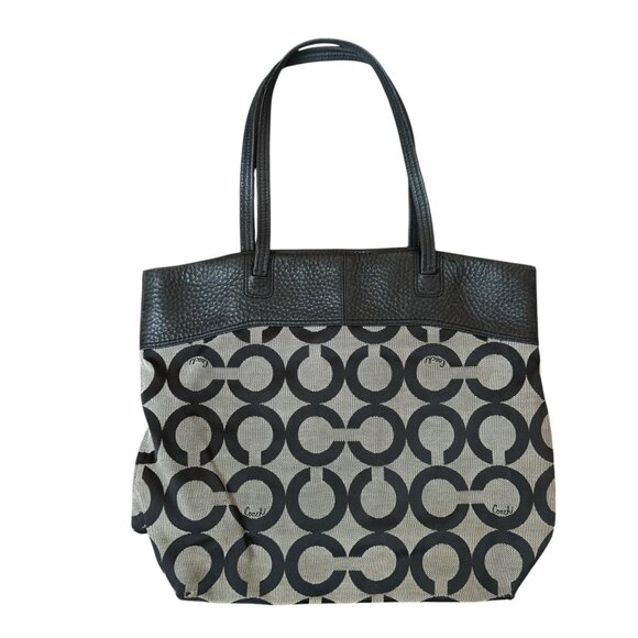 COACH Julia Handbag Tote AOP Leather Canvas Black Signature Purse - Picture 2 of 6